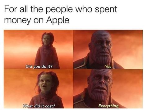Meme plaisantant sur les prix élevés d'Apple.